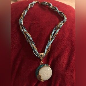 Braided Blue and‎ Gold Necklace with Pendant